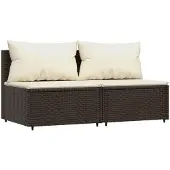 vidaXL Garten-Mittelsofas mit Kissen 2 Stk. Braun Poly Rattan
