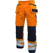 Dassy Glasgow Warnschutz Multitaschen-Bundhose mit Kniepolstertaschen - neonorange/dunkelblau - 42