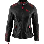 Rusty Stitches Amanda Damen Motorrad Lederjacke, schwarz/rot, 38