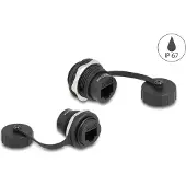DeLOCK RJ45 Cat.6 Einbaubuchse mit Verschlusskappe IP67 staub- und wasserdicht, Schwarz, RJ45, RJ45, Weiblich, Weiblich, Cat6