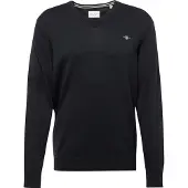 Gant für Herren. 8030562 Klassischer schwarzer Baumwollpullover mit V-Ausschnitt (M), Lässig, Baumwolle