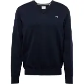 Gant für Herren. 8030562 Pullover mit V-Ausschnitt aus klassischer navyfarbener Baumwolle (5XL), Lässig, Langarm, Marine