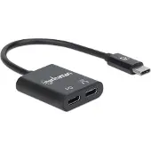 Manhattan USB-C Audioadapter mit Power Delivery-Ladeport, USB-C Stecker auf USB-C Audioport und USB-C Power Delivery (PD)-Port, schwarz, Schwarz, 30,3 mm, 36,2 mm, 9,3 mm, 11 g, 1 Stück(e)