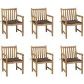 vidaXL Gartenstühle 6 Stk. mit Taupe Kissen Massivholz Teak
