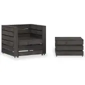 vidaXL 2-tlg. Garten-Paletten-Lounge-Set Kiefernholz Grau Imprägniert