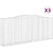 vidaXL Gabionen mit Hochbogen 3 Stk. 400x50x160/180cm Verzinktes Eisen