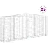 vidaXL Gabionen mit Hochbogen 5 Stk. 400x50x160/180cm Verzinktes Eisen