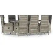 vidaXL 9-tlg. Garten-Essgruppe mit Kissen Grau Poly Rattan