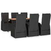 vidaXL 7-tlg. Garten-Essgruppe mit Kissen Schwarz Poly Rattan