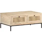 vidaXL Couchtisch 90x50x37 cm Mango Massivholz und Rohrgeflecht