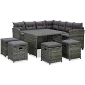 vidaXL 6-tlg. Garten-Lounge-Set mit Auflagen Poly Rattan Grau