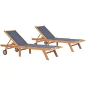 vidaXL Klappbare Sonnenliegen mit Rollen 2-er Set Teak Massiv Textilene