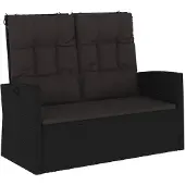 vidaXL Gartenbank mit Liegefunktion & Kissen Schwarz 118cm Poly Rattan