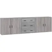 vidaXL Sideboards 3 Stk. Grau Sonoma Holzwerkstoff