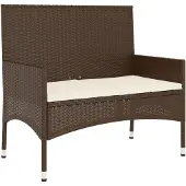 vidaXL Gartenbank 2-Sitzer mit Kissen Braun Poly Rattan