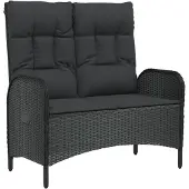 vidaXL Gartenbank mit Liegefunktion & Kissen 107cm Poly Rattan Schwarz