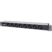 Intellinet 19" 8-fach Steckdosenleiste, Schutzkontakt, Power-LED, ohne Überspannungsschutz, 1,8 m Stromkabel, 1 HE, 1U, Horizontal, Aluminium, Aluminium, Schwarz, 8 AC-Ausgänge, Typ F