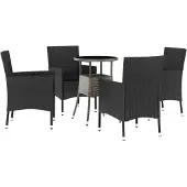 vidaXL 5-tlg. Garten-Bistro-Set mit Kissen Schwarz Poly Rattan