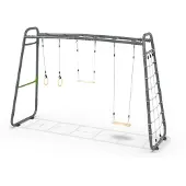Exit GetSet MB310 Klettergerüst Garten mit Schaukel, Trapez, Kletternetz, Turnringen und Turnstange, Monkey Bar 300 cm, Grau
