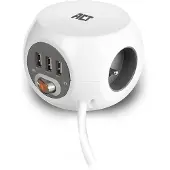 ACT Steckdosenwürfel (PDU) mit 3 Steckdosen, USB-A-Ports, 1,5 m (Belgien), Modular, Weiß, 3 AC-Ausgänge, Typ F, Schalter, 1,5 m