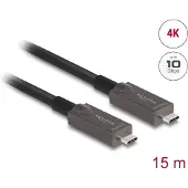 DeLOCK Aktives Optisches USB-C Video + Daten + PD Kabel 15 m, 15 m, USB C, USB C, USB 3.2 Gen 2 (3.1 Gen 2), 10 Gbit/s, Schwarz