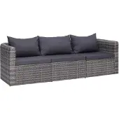 vidaXL 3-tlg. Garten-Sofagarnitur mit Kissen Grau Poly Rattan