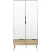 Dmora Kleiderschrank Napoli 2-türig mit 2 Schubladen weiss/Eiche.