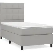 vidaXL Boxspringbett mit Matratze Hellgrau 100x200 cm Stoff
