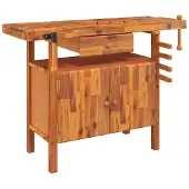 vidaXL Werkbank mit Schublade und Schraubstöcken 124 x 52 x 83 cm Massivholz Akazie