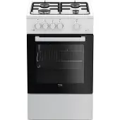 Beko FSG52020FW, Freistehender Herd, Schwarz, Weiß, Tasten, Drehregler, Weiß, Oben rechts/links, Gaskochfeld