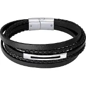 Lotus Armband "Iron Road", schwarz, edelstahlfarben, Armbänder, 21,3cm, Edelstahl Leder, Edelstahl, Leder, Armband