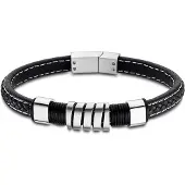 Lotus Armband "Urban Man", schwarz (schwarz, edelstahlfarben), Armbänder, 21,8cm, Edelstahl Kautschuk Leder, Edelstahl, Kautschuk, Leder, Armband