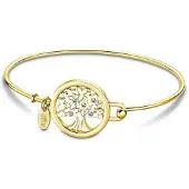 Lotus Armreif "Essentials - Baum des Lebens", gelbgoldfarben, kristallweiß, kristallweiß, Armbänder, Damen, Edelstahl, Armreif, mit Glasstein