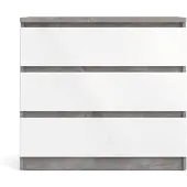 Ebuy24 Nada Kommode niedrig mit 3 Schubladen, beton Nachbildung,weiss hochglanz.