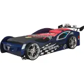 Vipack Autobett "Gran Tourismo, 90/200, MDF glänzend lackiert, mit Applikationen", blau, B:111cm, Betten, Autobett, inkl. Lattenrost und Heckflügel, ein Highlight