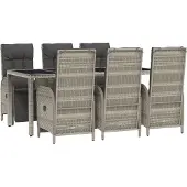 vidaXL 7-tlg. Garten-Essgruppe mit Kissen Grau Poly Rattan
