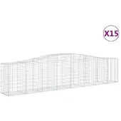 vidaXL Gabionen mit Hochbogen 15 Stk. 400x50x80/100cm Verzinktes Eisen