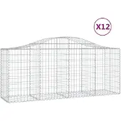 vidaXL Gabionen mit Hochbogen 12 Stk. 200x50x80/100cm Verzinktes Eisen
