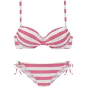 Venice beach Bügel-Bikini , Damen, Gr. 36, Cup F, rosa (rosa, weiß), Recycling-Polyester, gestreift, Bikini-Sets Bügel-Bikini, mit gewebten Streifen