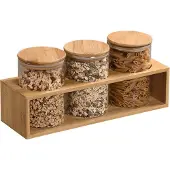 Kesper Bambusregal Set mit Vorratsgläsern, 4-teilig, Pratische Aufbewahrungsgläser im Bambusgestell, 1 Set, Füllmenge jeweils ca. 800 ml