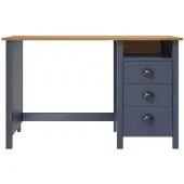 The Living Store Schreibtisch Hill mit 3 Schubladen Grau 120x50x74cm Kiefernholz