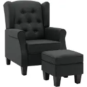 The Living Store Sessel mit Fußhocker Dunkelgrau Stoff