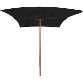 The Living Store Sonnenschirm mit Holzmast Schwarz 200x300 cm