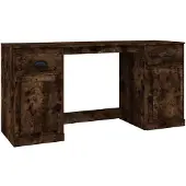 The Living Store Schreibtisch mit Stauraum Räuchereiche Holzwerkstoff