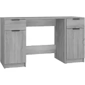 The Living Store Schreibtisch mit Beistellschrank Grau Sonoma Holzwerkstoff