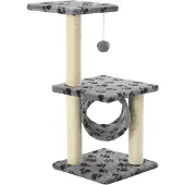 The Living Store Katzen-Kratzbaum Sisal 65 cm Grau Pfoten-Muster