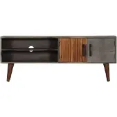 The Living Store TV-Schrank Grau 130x30x46 cm Raues Mango-Massivholz