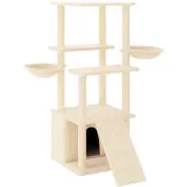 The Living Store Kratzbaum mit Sisal-Kratzsäulen Creme 133 cm