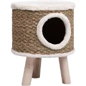 The Living Store Kratzbaum mit Holzbeinen 41 cm Seegras