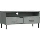 The Living Store TV-Schrank OSLO mit Metallbeinen Grau Massivholz Kiefer